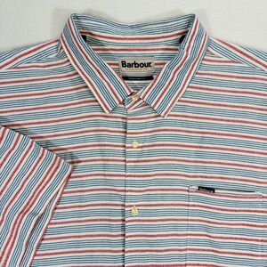 Barbour Mens XL Short Sleeve Button Down Shirt Striped Cotton